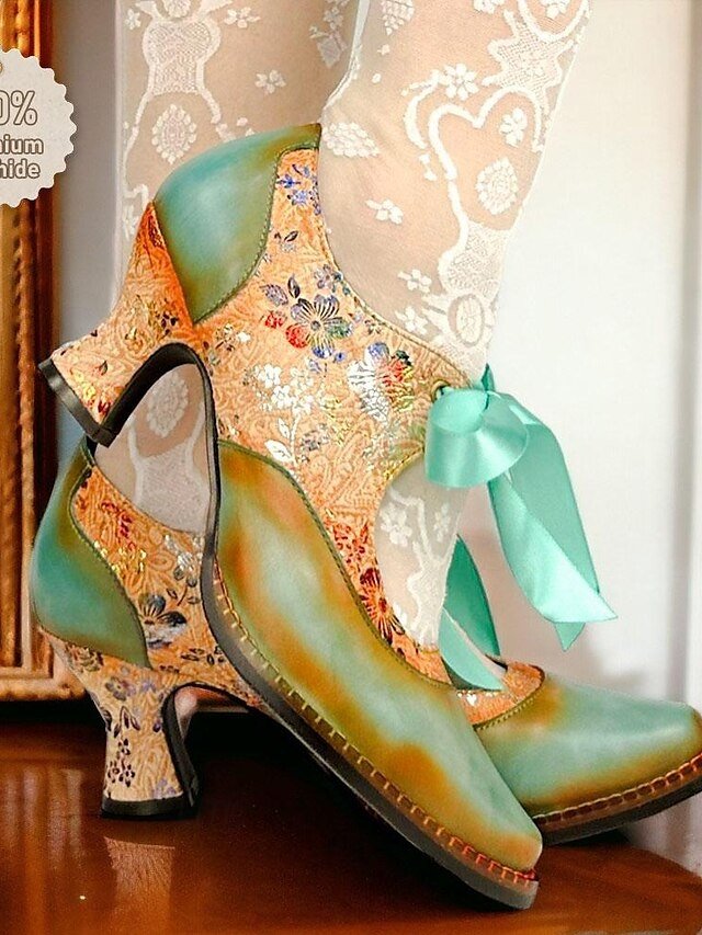 Vintage Victorian Lace-Up Round Toe Leather Heels - Image 2