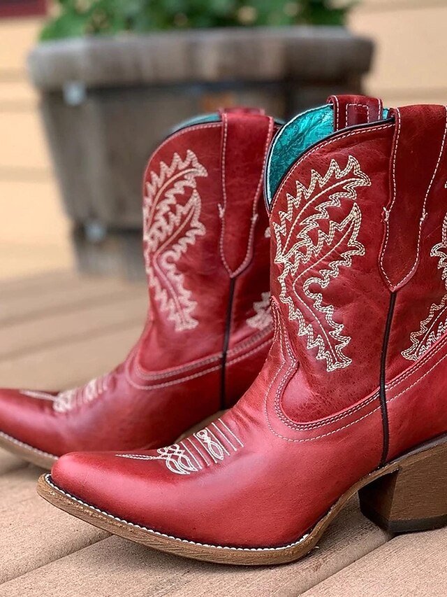 Vintage Western Embroidered Pointed Toe Cowboy Boots - Image 3
