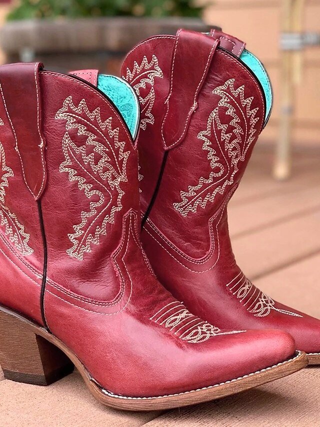 Vintage Western Embroidered Pointed Toe Cowboy Boots - Image 4