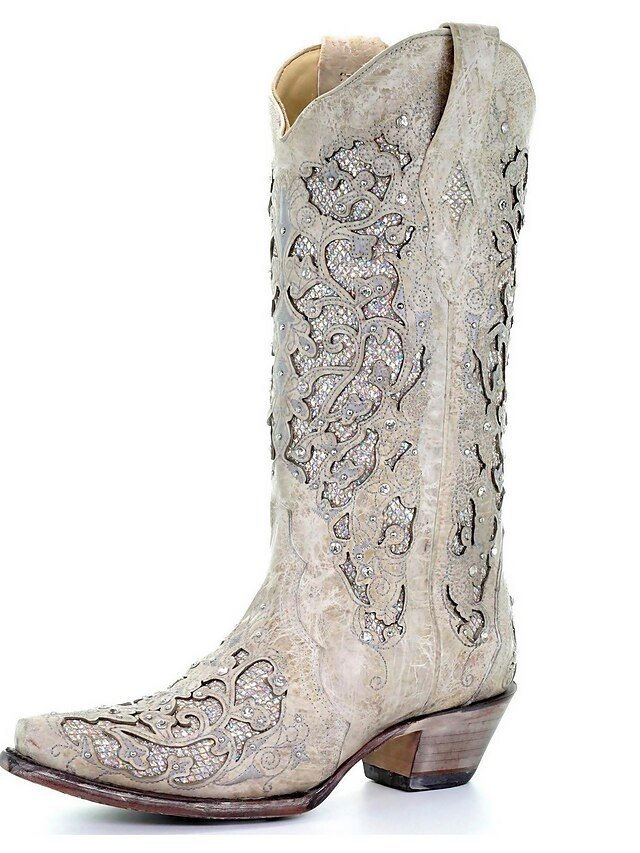 Vintage Western Embroidered Rhinestone Leather Cowboy Boots - Image 2