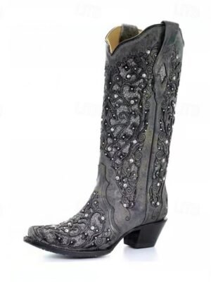Vintage Western Embroidered Rhinestone Leather Cowboy Boots - Image 9