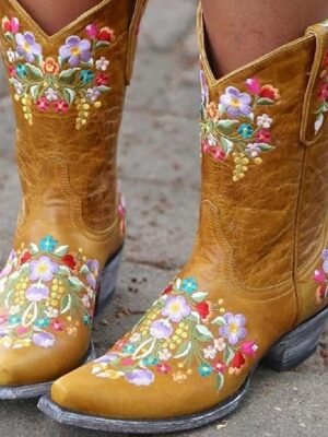 Vintage Western Floral Embroidered Faux Leather Ankle Boots - Image 13