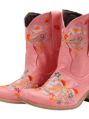 Vintage Western Floral Embroidered Faux Leather Ankle Boots - Image 16