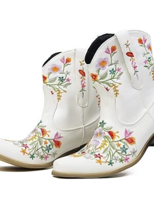 Vintage Western Floral Embroidered Faux Leather Ankle Boots - Image 18