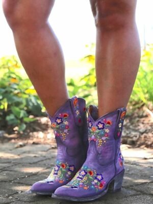 Vintage Western Floral Embroidered Faux Leather Ankle Boots - Image 3