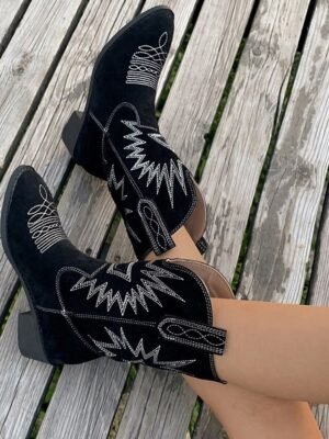Vintage Western Mid-Calf Suede Cowboy Boots - Image 5