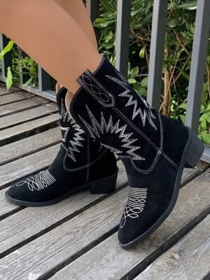 Vintage Western Mid-Calf Suede Cowboy Boots - Image 6