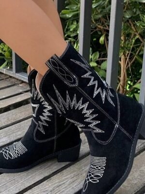 Vintage Western Mid-Calf Suede Cowboy Boots - Image 7