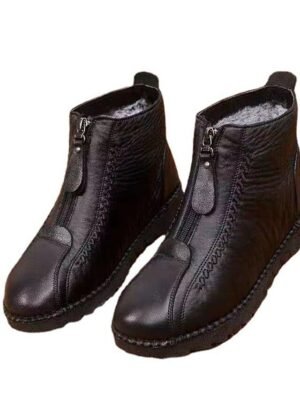 Warm Leather Dual Zipper Ankle Boots with Fur Lining - Image 6