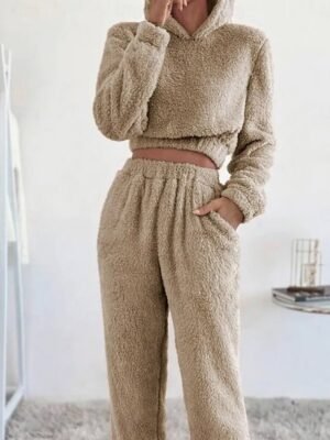 Warm Regular Fit Pure Colour Pullover Long Sleeve Pajama Set - Image 1