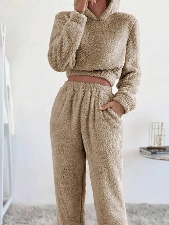 Warm Regular Fit Pure Colour Pullover Long Sleeve Pajama Set - Image 1