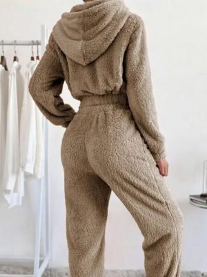 Warm Regular Fit Pure Colour Pullover Long Sleeve Pajama Set - Image 2