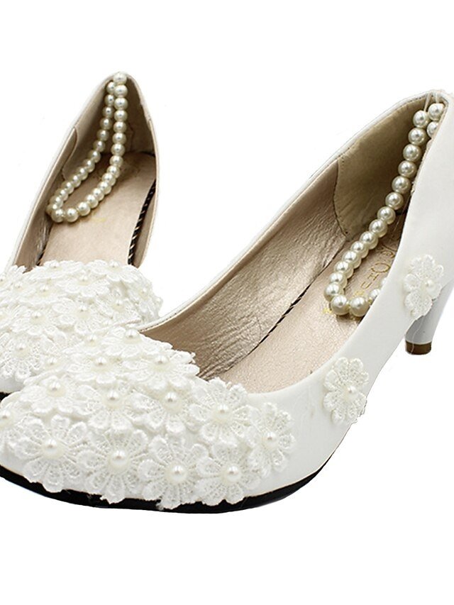 Wedding Kitten Heel Floral Round Toe Lace Bridal Shoes - Image 2