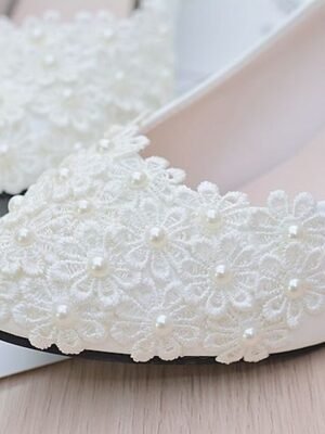 Wedding Kitten Heel Floral Round Toe Lace Bridal Shoes - Image 6