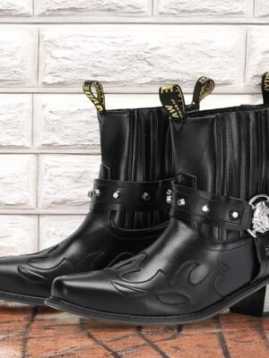 Western Ankle Flame Embroidery Metal Buckle Boots - Image 1