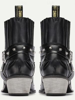 Western Ankle Flame Embroidery Metal Buckle Boots - Image 4