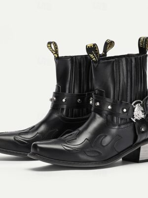 Western Ankle Flame Embroidery Metal Buckle Boots - Image 7