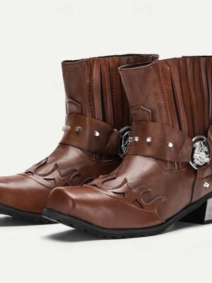 Western Ankle Flame Embroidery Metal Buckle Boots - Image 8