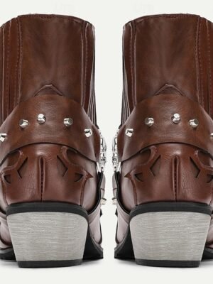 Western Ankle Flame Embroidery Metal Buckle Boots - Image 9
