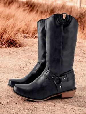 Western Cowboy Ring Harness Faux Leather Boots - Image 2