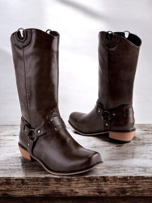 Western Cowboy Ring Harness Faux Leather Boots - Image 3