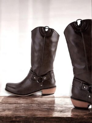 Western Cowboy Ring Harness Faux Leather Boots - Image 4