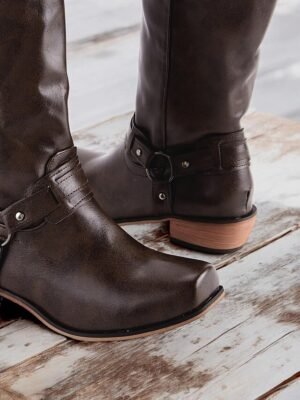 Western Cowboy Ring Harness Faux Leather Boots - Image 5