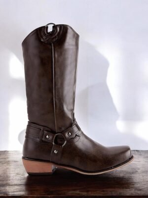 Western Cowboy Ring Harness Faux Leather Boots - Image 6