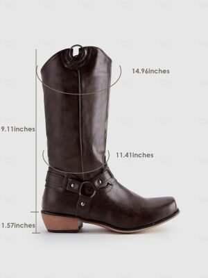 Western Cowboy Ring Harness Faux Leather Boots - Image 7