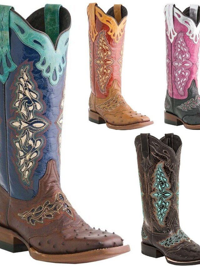 Western Knee-High Embroidered Faux Leather Boots - Image 1