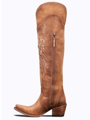 Western Over-the-Knee Embroidered Lace-Up Cowboy Boots - Image 3