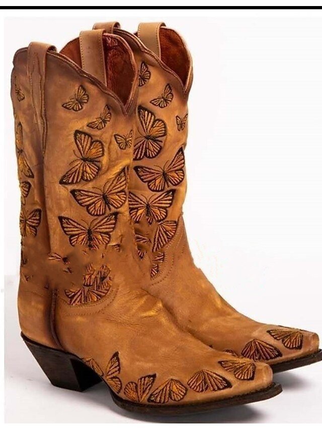 Western Stacked Heel Butterfly Embroidery Boots - Image 2