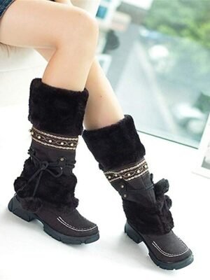 Winter Faux Fur Round Toe Chunky Heel Snow Boots - Image 10