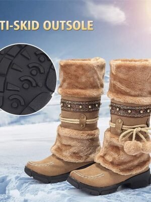 Winter Faux Fur Round Toe Chunky Heel Snow Boots - Image 3