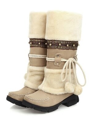 Winter Faux Fur Round Toe Chunky Heel Snow Boots - Image 7
