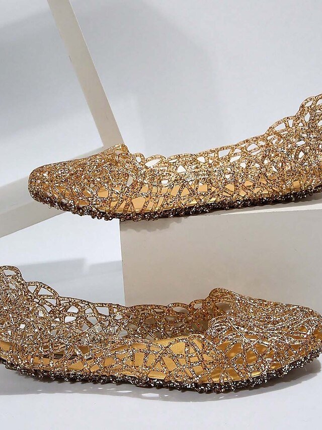 Women Gold Glitter Flexible Slip-On Flats - Image 2