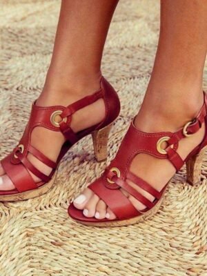 Women’s Strappy High Heel Sandals with Gold Ring Accents - Image 11
