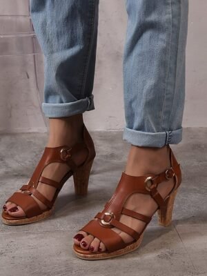 Women’s Strappy High Heel Sandals with Gold Ring Accents - Image 2