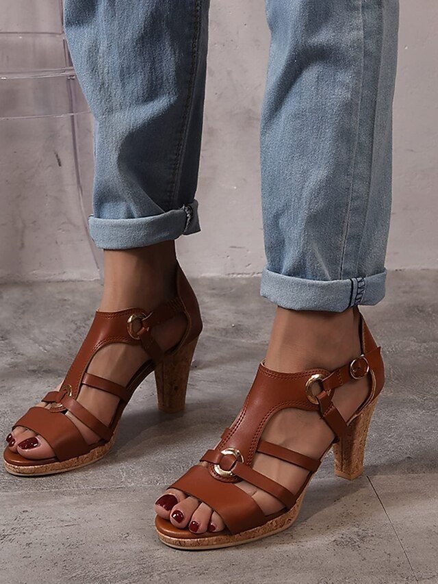 Women’s Strappy High Heel Sandals with Gold Ring Accents - Image 2